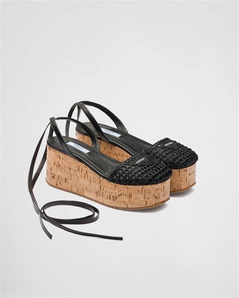 prada crochet wedge sandals|Prada ankle strap platform sandals.